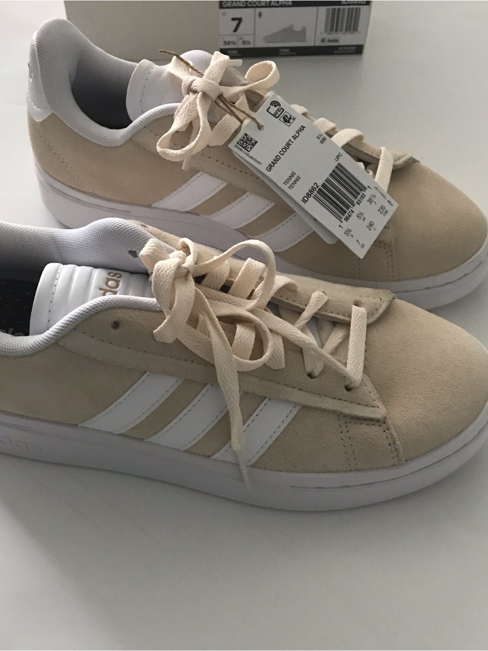 adidas Beige Suede Sneakers with White Three Stripes
